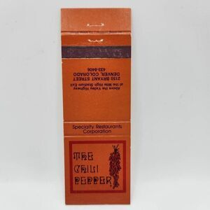 Vintage Matchbook The Chili Pepper Denver Colorado Memorabilia